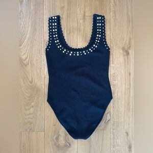SANDRO Black Bodysuit with Gold Mirror Accents
